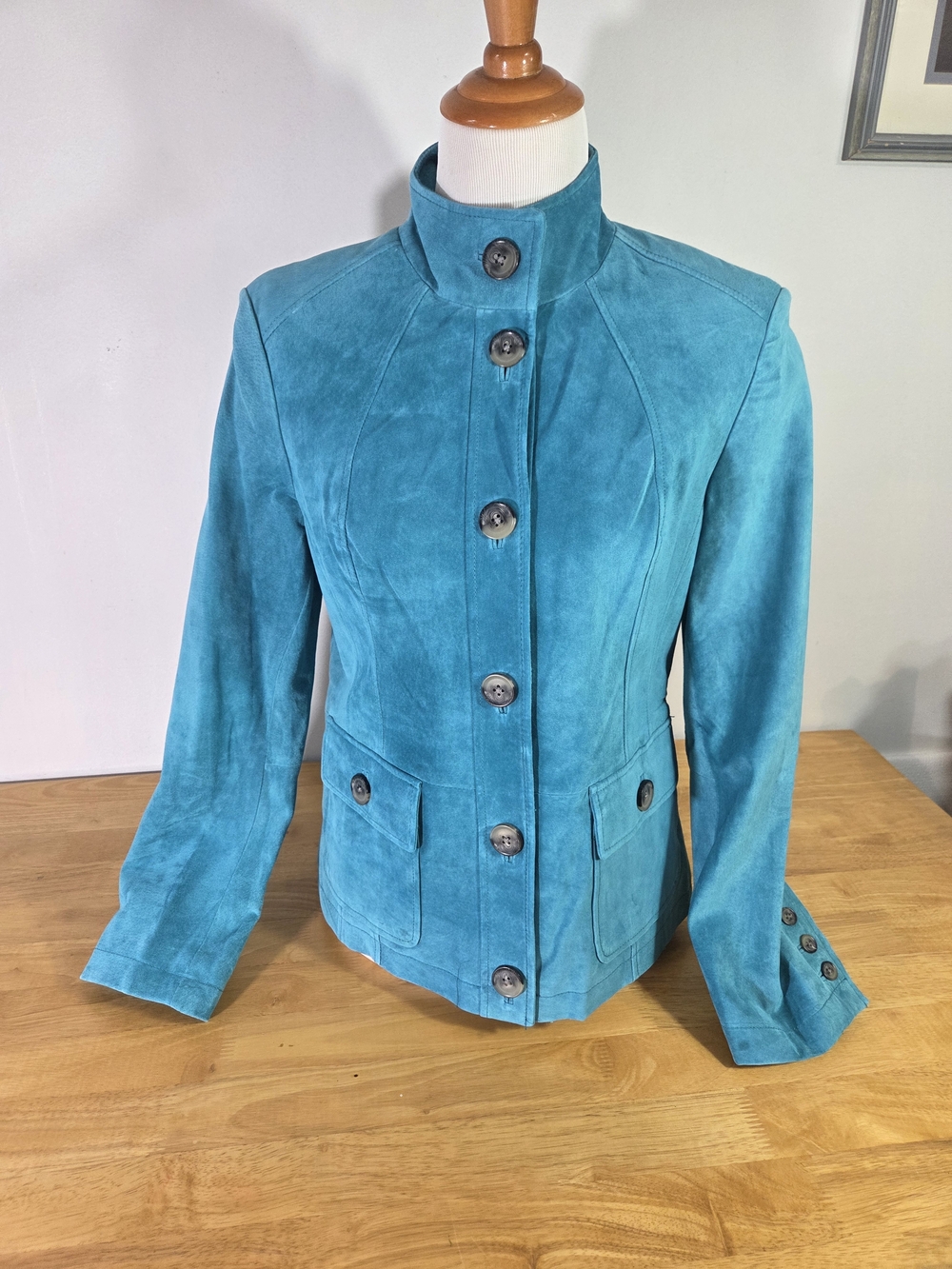 Ocean Floor Blue Suede Women's Button-Front Jacket
